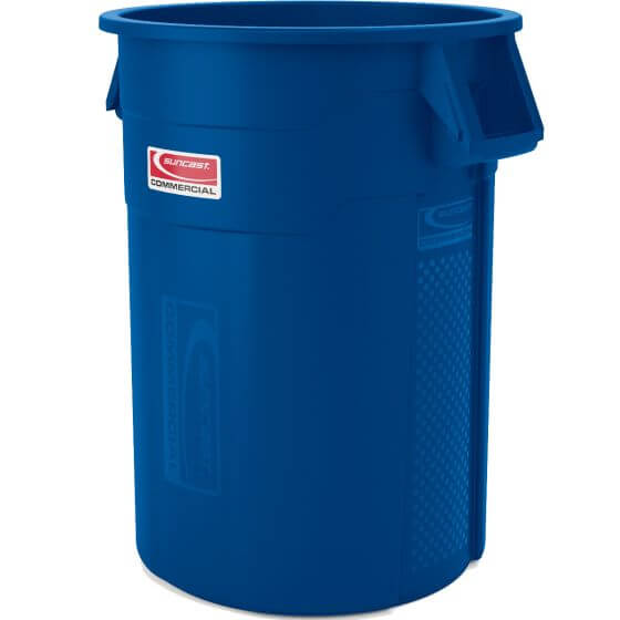 55 GALLON SUNCAST INJECTION MOLDED UTILITY TRASH CAN BLUE