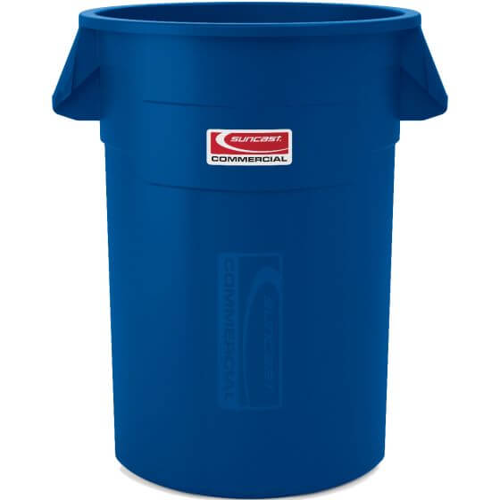 55 GALLON SUNCAST INJECTION MOLDED UTILITY TRASH CAN BLUE